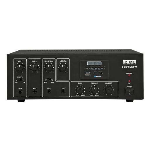 Ahuja SSB-80DFM 60w Mixer Amplifier With Auto AC/DC, 3 Mic & 1 Aux Input, USB, Bluetooth, FM,  - Each