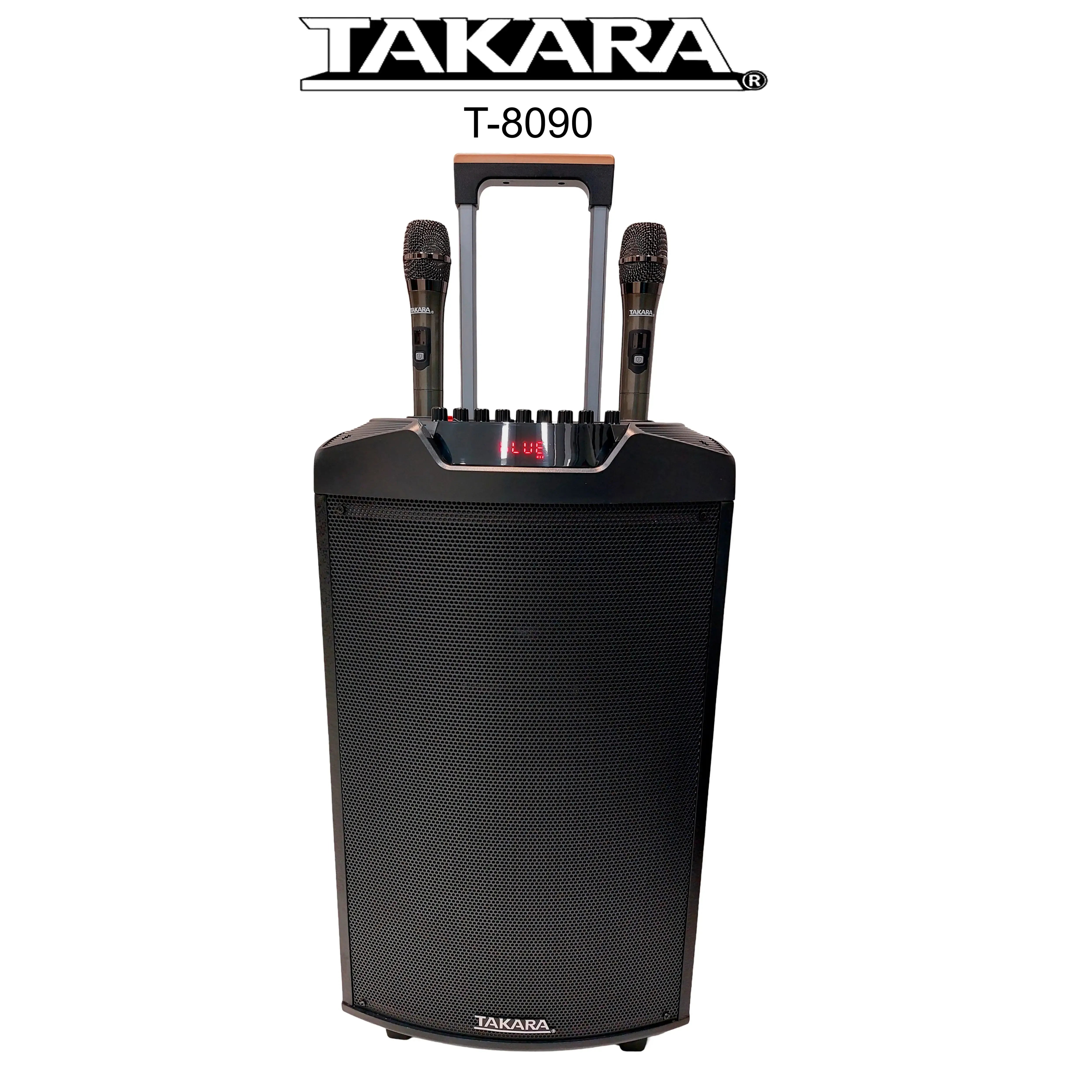 Takara T8090 Karaoke Party Portable Trolley Speaker, 2 Wireless Mic And Rechargeable Battery Multimedia BT, Karaoke With Audio Recording, USB, SD,FM PA System