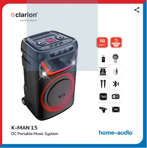 Clario Karaoke K- Man 15 DC Portable Trolley Party Speaker for Karaoke , 15"  100W