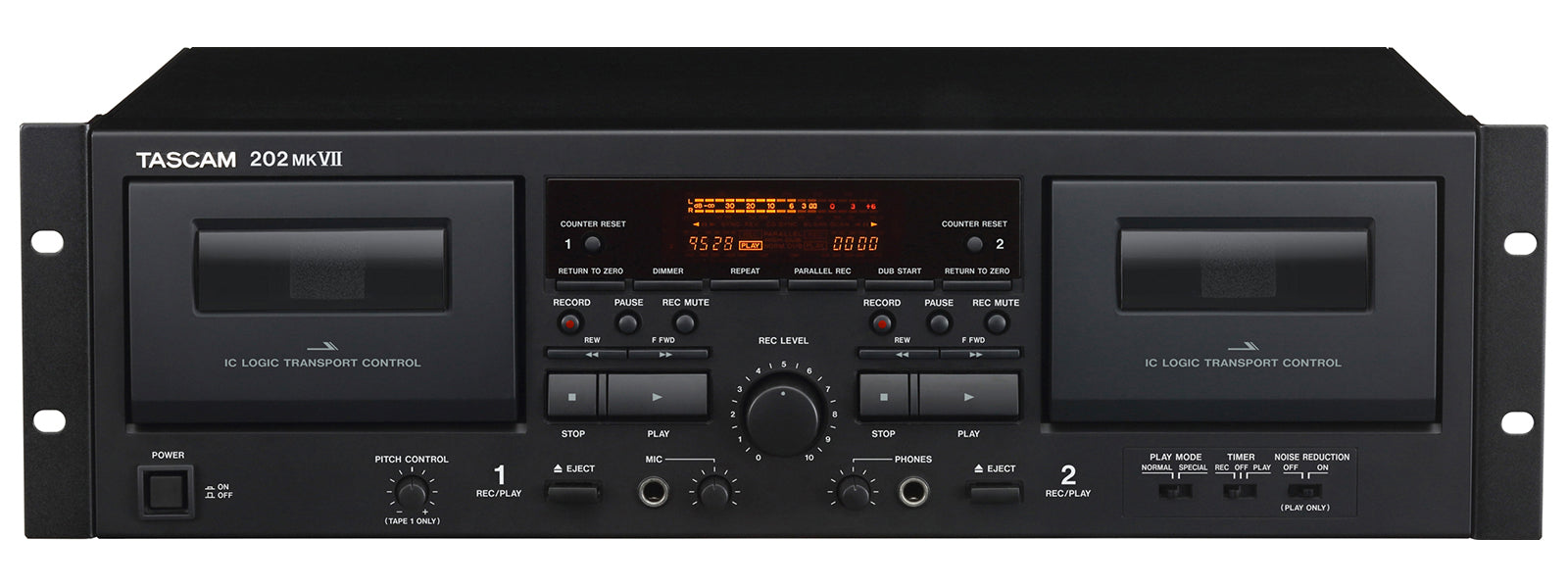 TASCAM 202MK7 Professional Dual Cassette Deck with Auto Reverse, High-Speed Dubbing & Rack-Mount Design