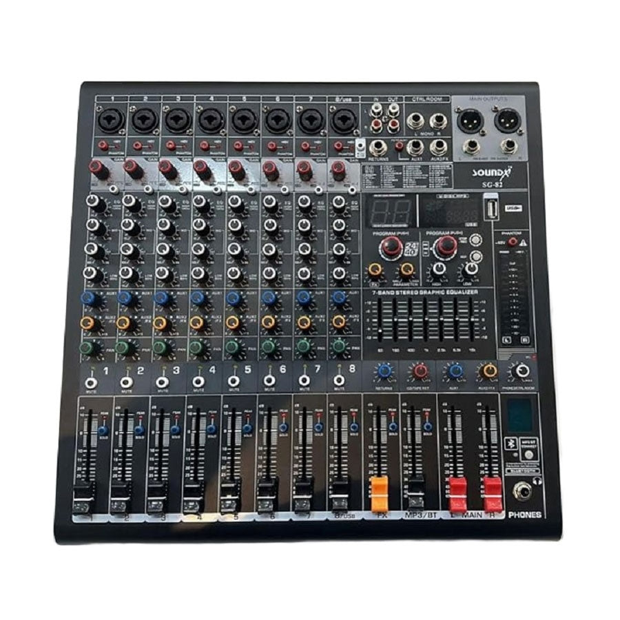 SoundX SG-82 Audio Mixer 8Ch ,8Mic,4Eq,2Aux Including Fx,Fx To Aux ,99Dsp ,Computer Interface