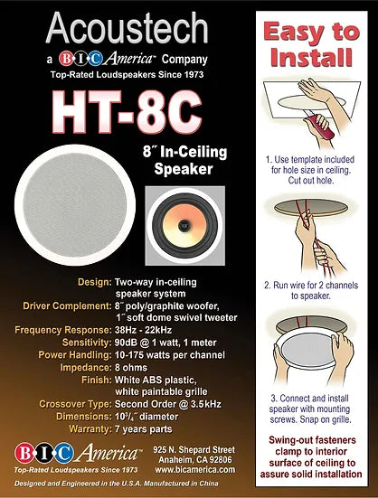 BIC America Acoustech HT-8C 2-Way 8″ In-Ceiling Speaker - Pair