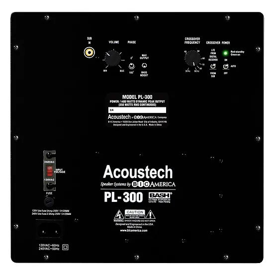 BIC America Acoustech PL-300 12” 1400W Powered Subwoofer with Tri-Tuned Ports and “BASS BOOST - Each