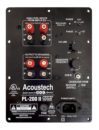 BIC America Acoustech PL-200II – 1000W 12” Front-Firing Powered Subwoofer - Each