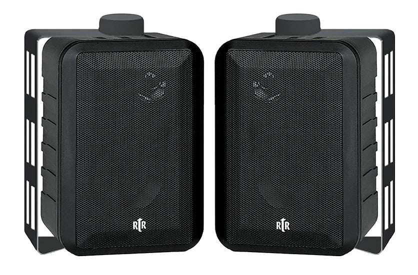 BIC America RtR V44-2 Black 100W 3-Way 4” Indoor/Outdoor Speakers with Mounting Brackets & Wire - Pair