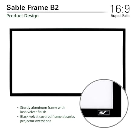 Elite SB100WH2 Sable Frame B2, 100" Diag. 16:9, Active 3D/4K Ultra HD Fixed Frame  Projector Screen - Each