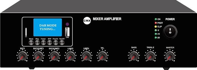 CMX EA-60 Professional 60W Tabletop Mixer Amplifier with USB Playback, Bluetooth Wireless Streaming, FM Radio, 3 MIC Inputs, 2 AUX Inputs & 70V/100V/4–16Ω Output