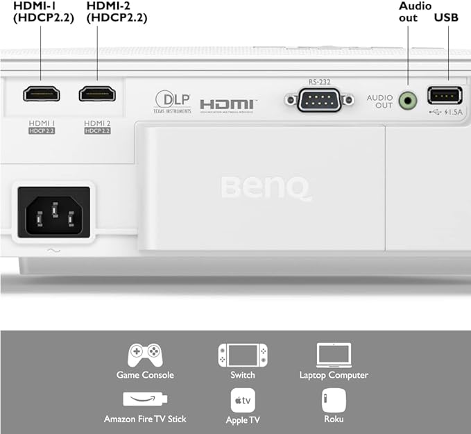 BenQ W1800 4K HDR Home Cinema Projector, HDR10 & HLG, Wireless Projection, 3D, 2D Keystone, 1.3X Zoom