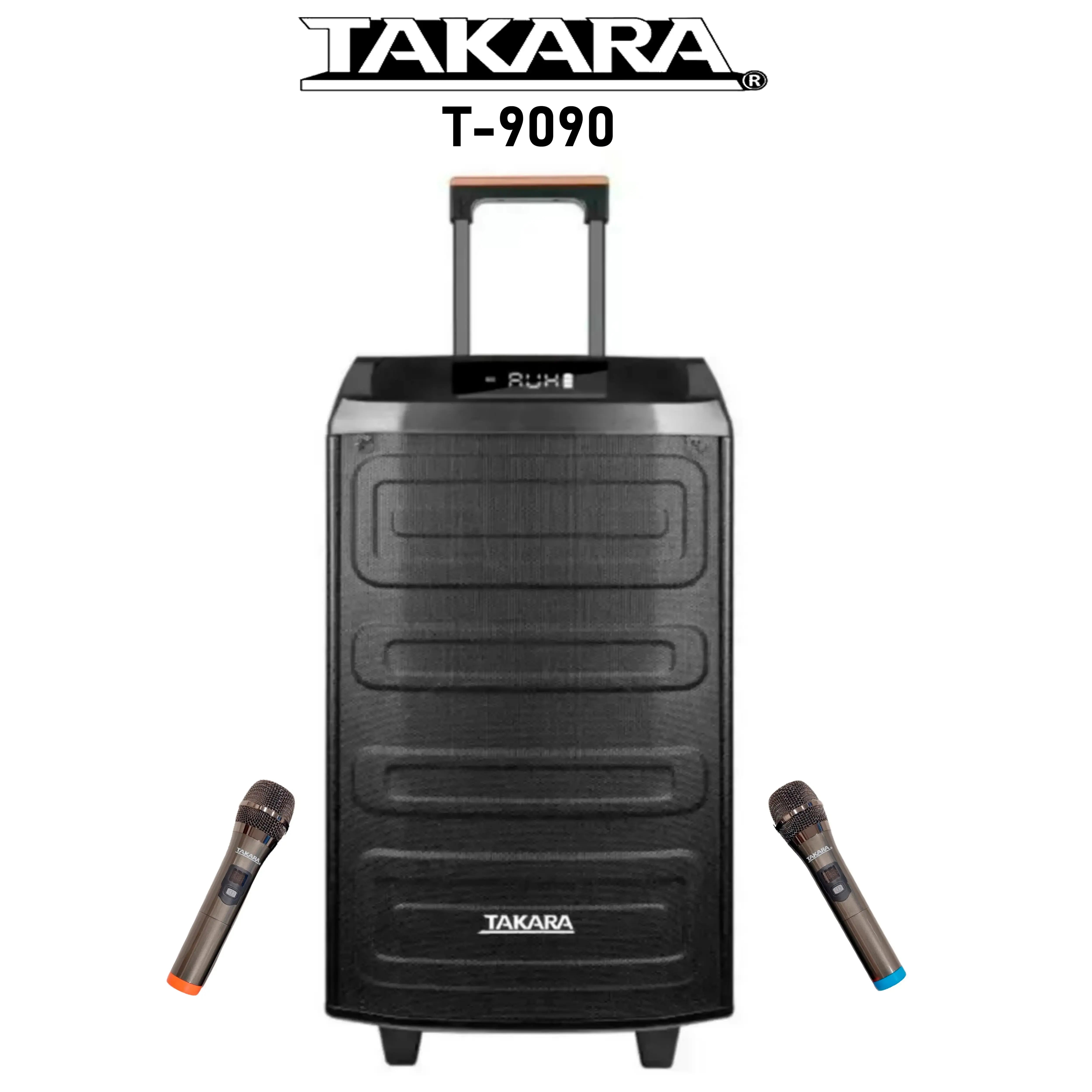 TAKARA T9090 Karaoke Party Portable Trolley Speaker with 2 Wireless Mic and Rechargeable Battery Multimedia BT, Karaoke with Audio Recording, USB, SD,FM PA System