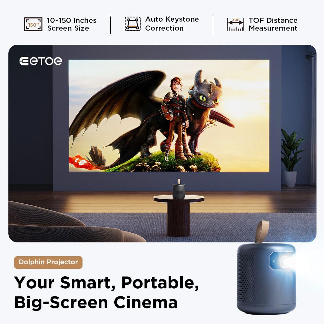 ETOE Dolphin 1080P Projector With Google TV System ,4K UHD Video Decoding ,600 ANSI Lumens, Dual-Band Wi-Fi - Audiomaxx India