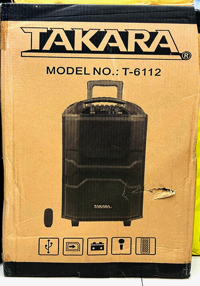 Takara 6112 - Portable Trolley Karaoke Speaker System,  Wooden Case,W/Less Mic Set & Remote