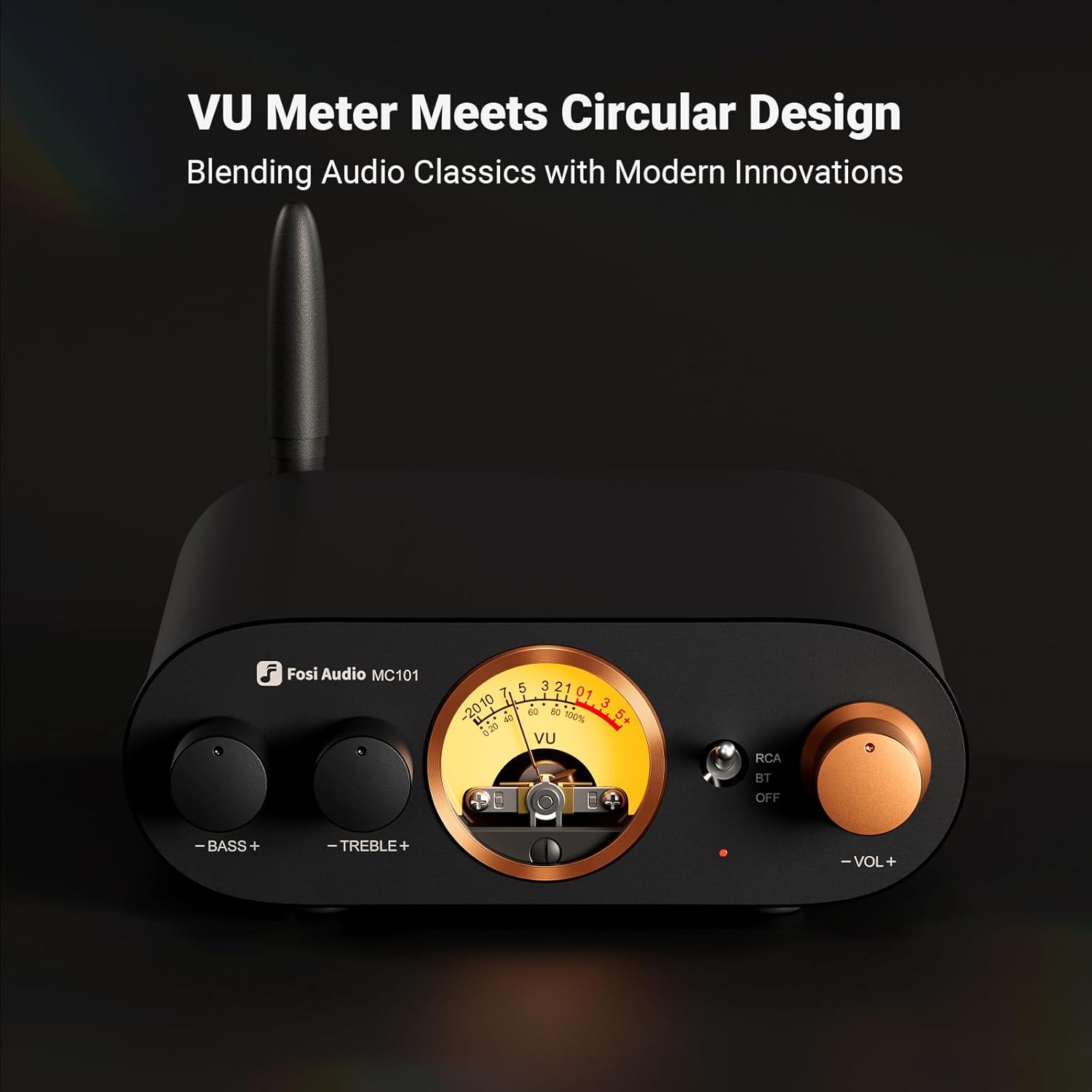 Fosi Audio MC101 Bluetooth Stereo Class-D Amplifier with VU Meter, TPA3116 Chip, 100W × 2 Output, and Compact Hi-Fi Design - Audiomaxx India