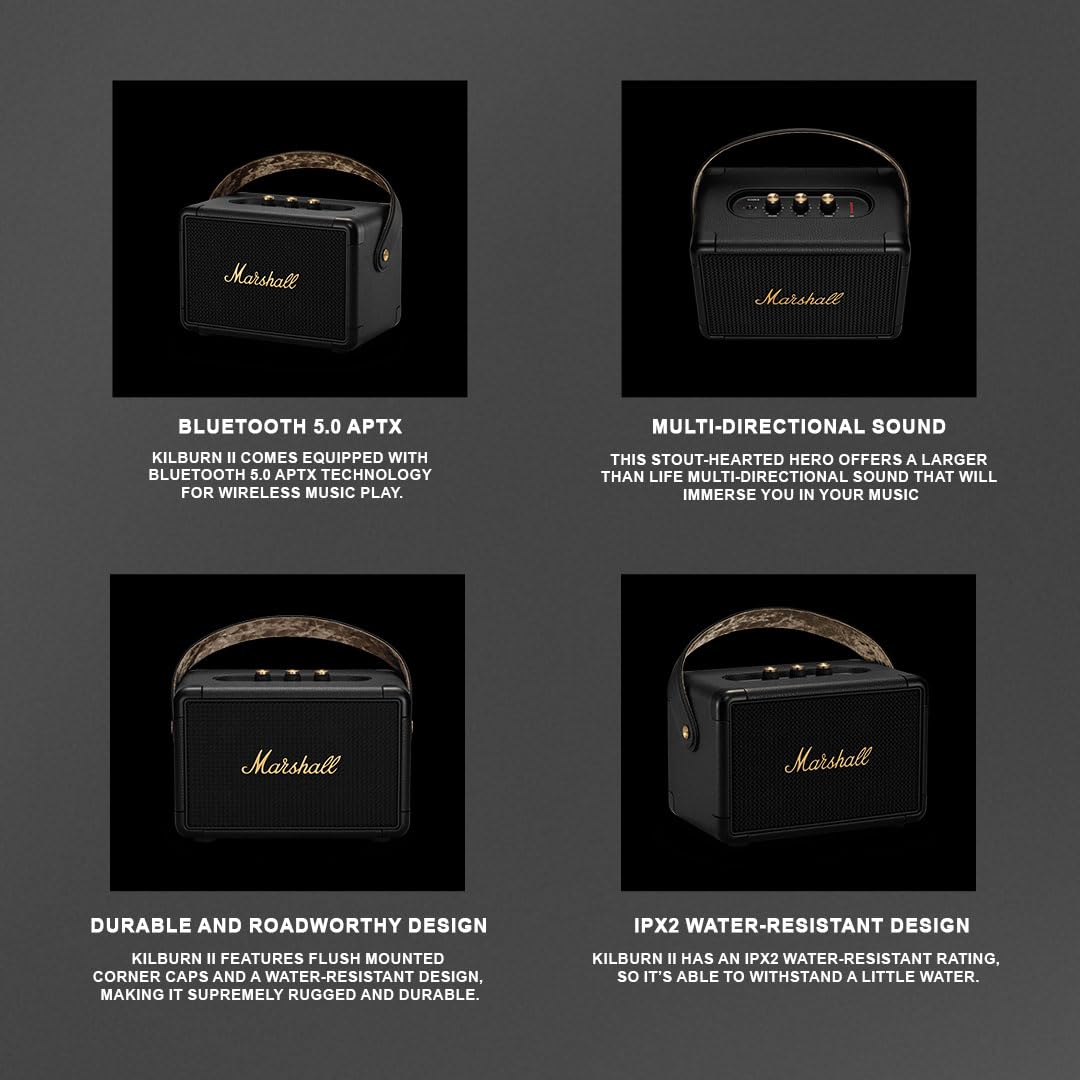 Marshall Kilburn II 36W Portable Bluetooth Speaker with 20+ Hours ,Water-resistant Design (IPX2)
