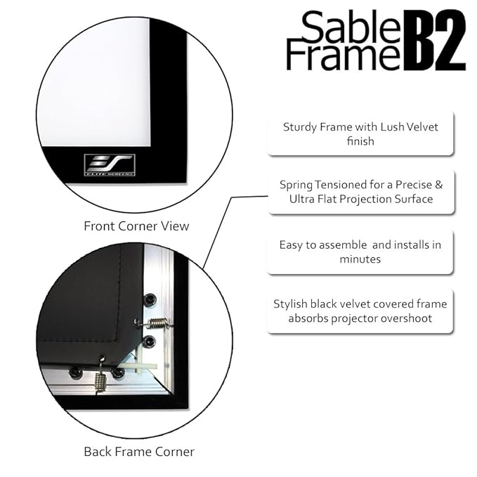 Elite SB92WH2 Sable B2 92" 16:9 4K Fixed Frame HDTV Projection Screen- Each