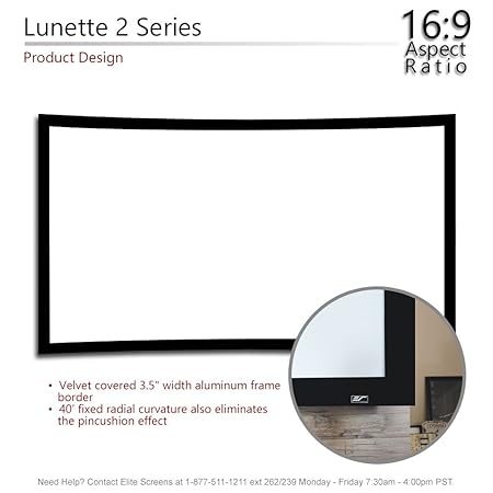 Elite CURVE100WH1 Lunette Series, 100Inch 16:9, Curved Fixed Frame Home Theater Projection Screen