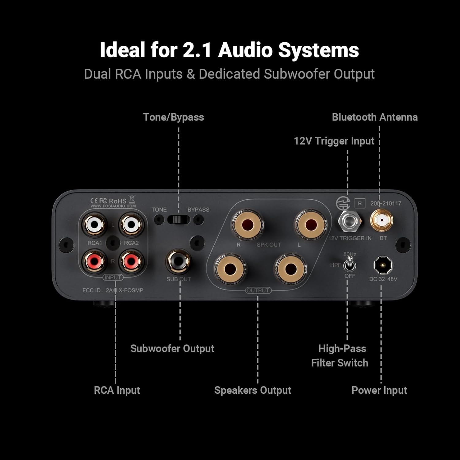 Fosi Audio BT20A MAX Bluetooth 6.0 Class-D Stereo / 2.1 Amplifier with TPA3255 Chip, PFFB Technology, 300W × 2 Output, and Hi-Res Wireless Audio - Audiomaxx India