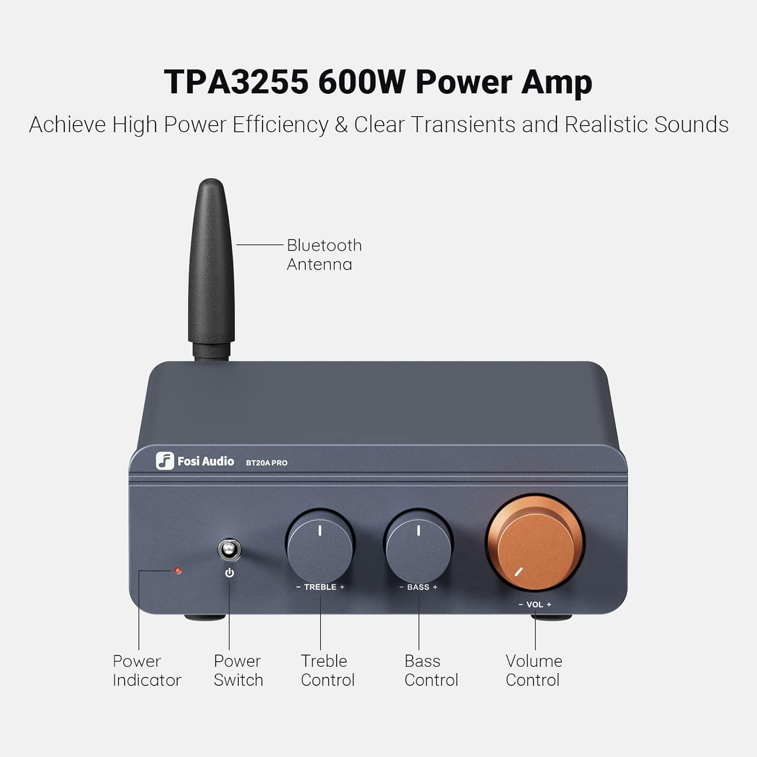 Fosi Audio BT20A Pro Bluetooth Class-D Stereo Amplifier with TPA3255 Chip, 300W × 2 Output, Pre-Out, and Audiophile-Grade Performance - Audiomaxx India