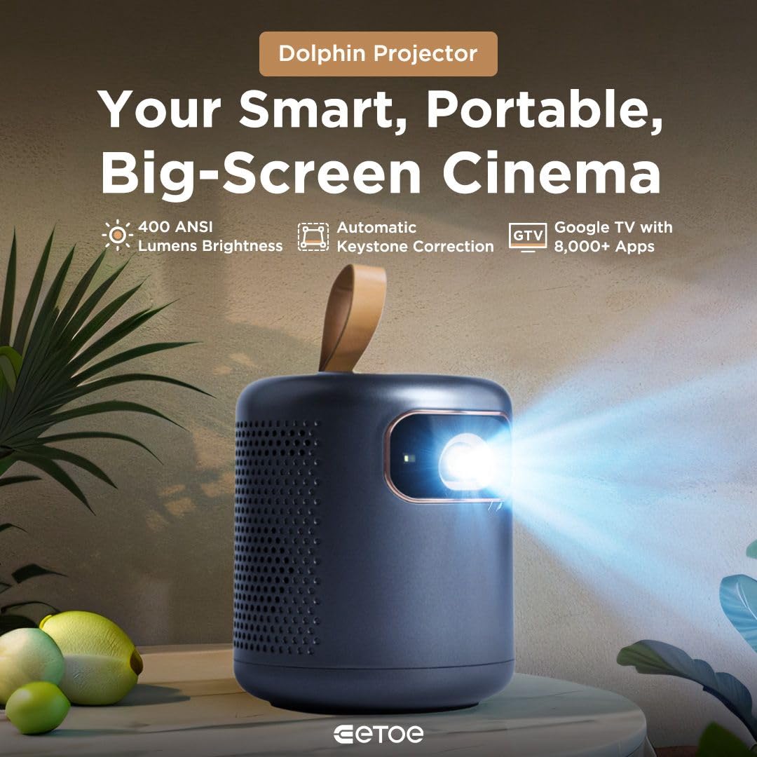 ETOE Dolphin 1080P Projector With Google TV System ,4K UHD Video Decoding ,600 ANSI Lumens, Dual-Band Wi-Fi - Audiomaxx India