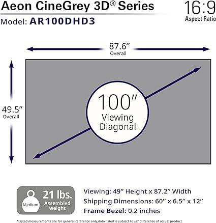 Elite AR100DHD3 Edge Free Ambient Light Rejecting Fixed Frame Projector Screen,Aeon,100-inch 16:9