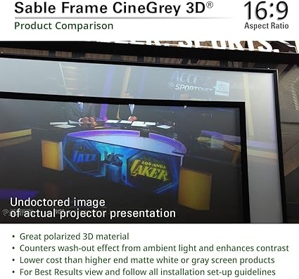 Elite ER100DHD3 Ceiling and ALR Fixed Frame Projector Screen Sable Frame CineGrey 3D, 100" Diagonal