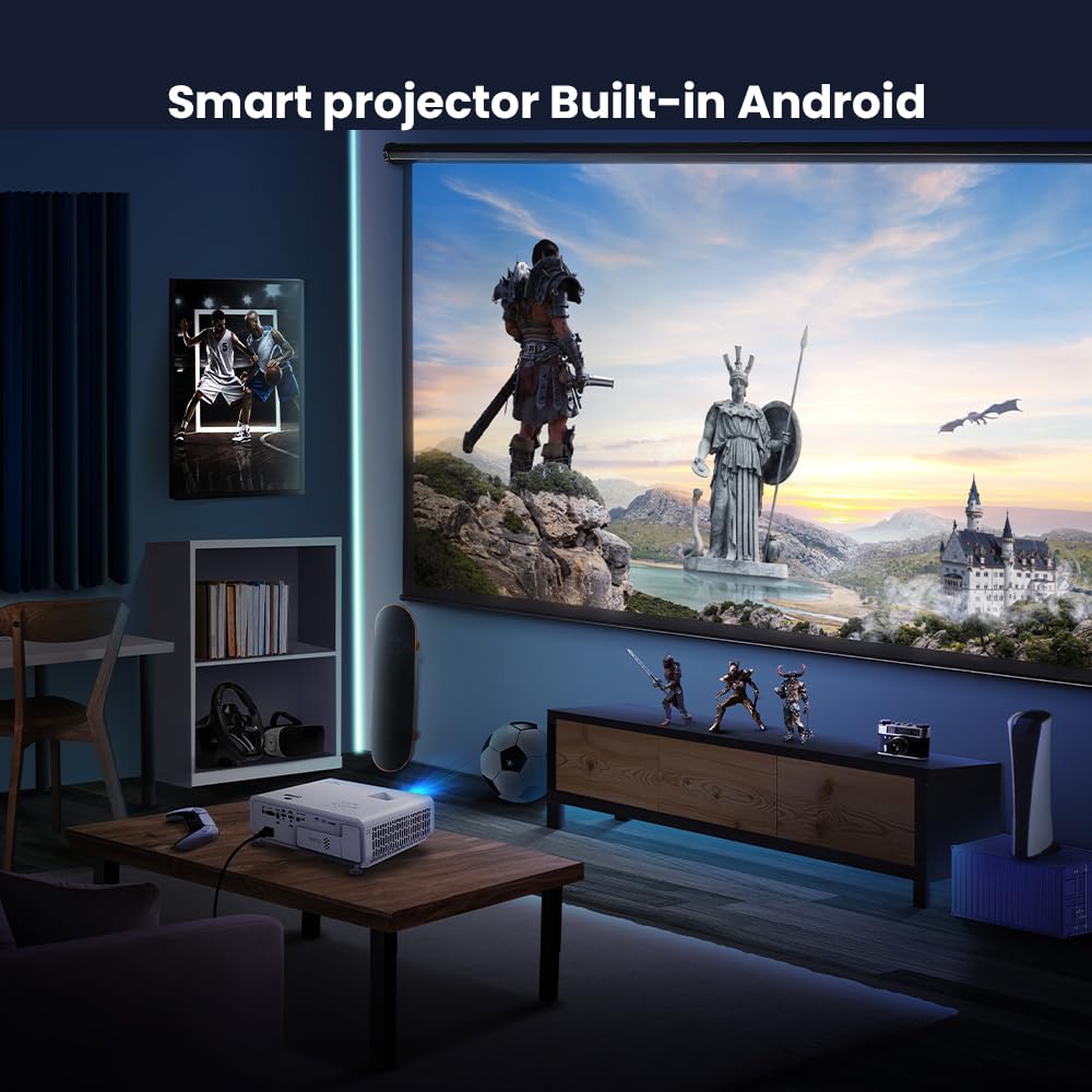 BenQ X500i 4K Smart 4LED Short Throw Smart Home Cinema Projector,2200 ANSI Lumens,Excellent Colors 95% Rec709,Upto 200Inch Screen Size