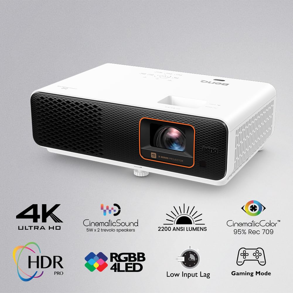 BenQ X500i 4K Smart 4LED Short Throw Smart Home Cinema Projector,2200 ANSI Lumens,Excellent Colors 95% Rec709,Upto 200Inch Screen Size