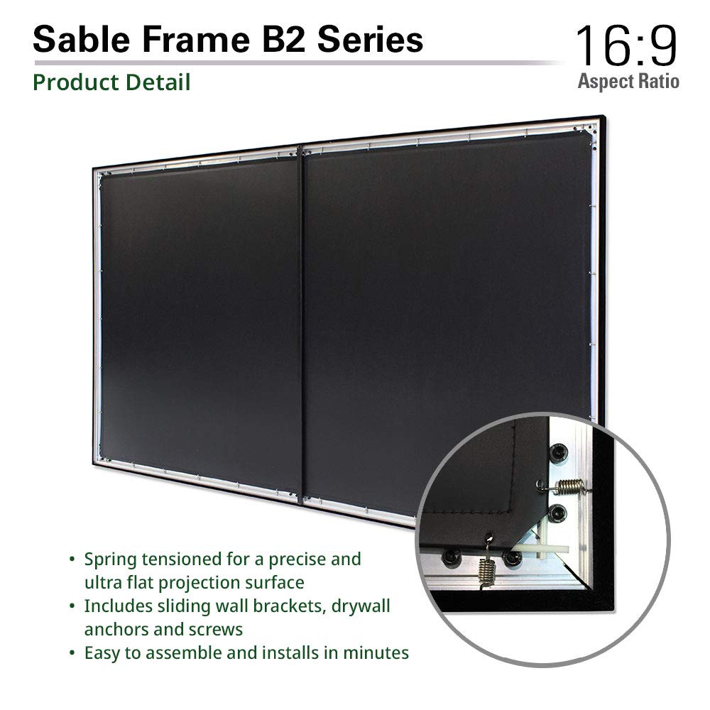 Elite SB110WH2 Sable Frame B2, 110" Diag. 16:9, Active 3D/4K UltraHD Fixed Frame Projector Screen - Each