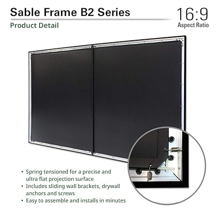 Elite SB100WH2 Sable Frame B2, 100" Diag. 16:9, Active 3D/4K Ultra HD Fixed Frame  Projector Screen - Each