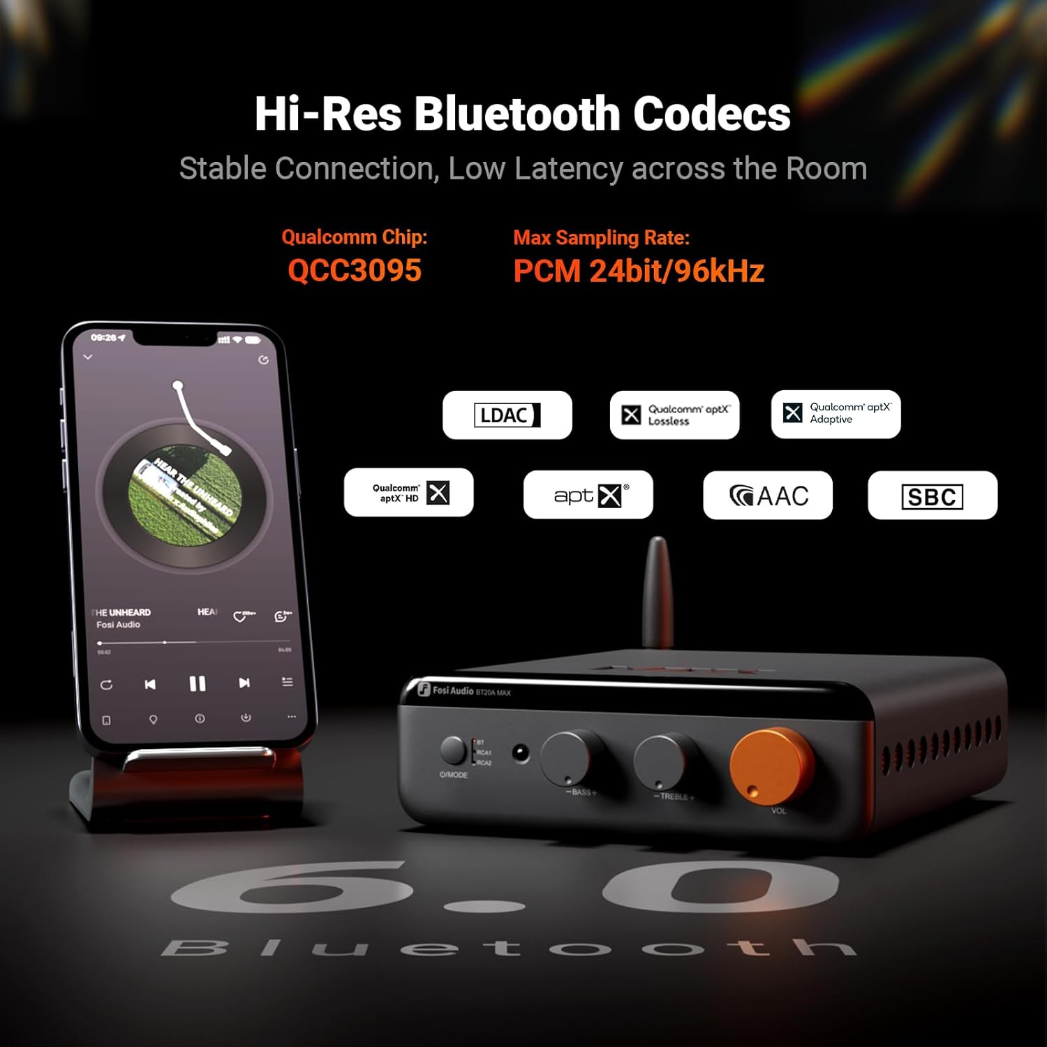 Fosi Audio BT20A MAX Bluetooth 6.0 Class-D Stereo / 2.1 Amplifier with TPA3255 Chip, PFFB Technology, 300W × 2 Output, and Hi-Res Wireless Audio - Audiomaxx India