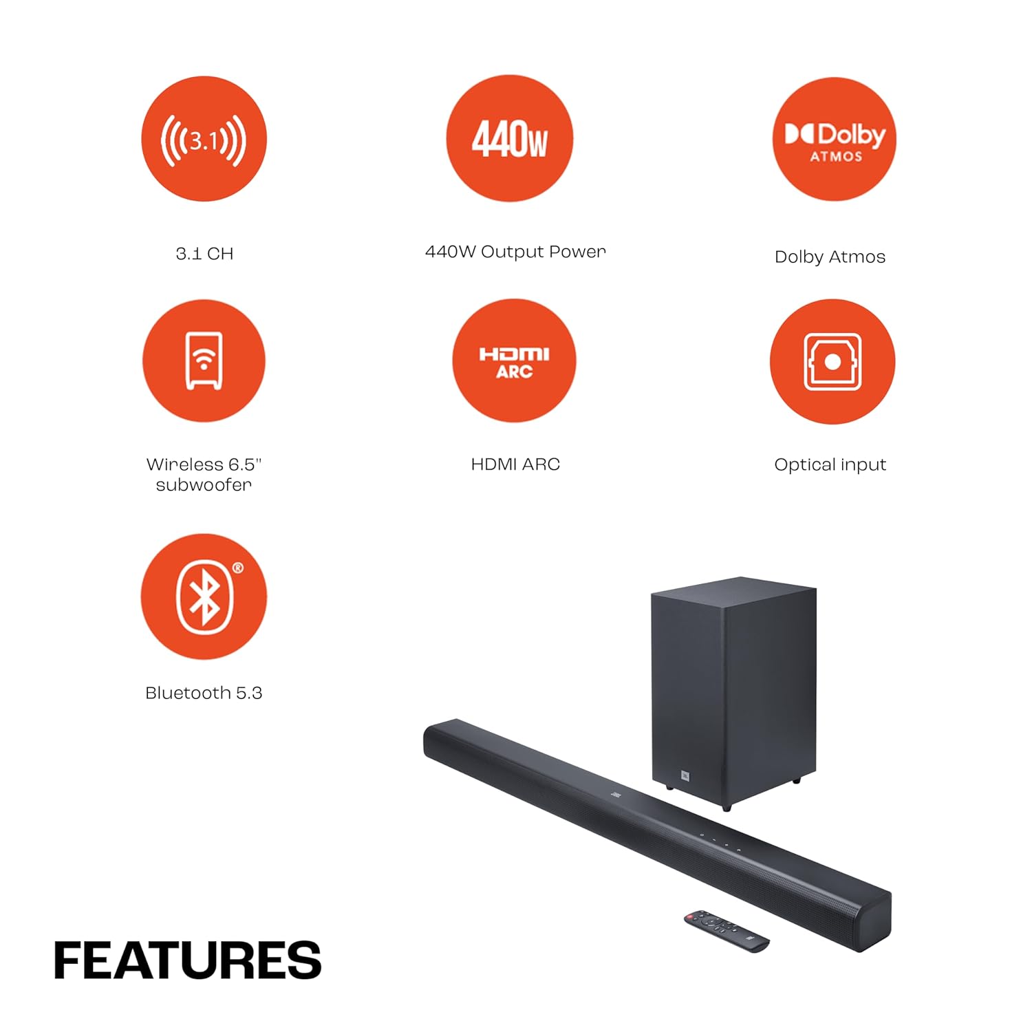 JBL Cinema SB590 Deep Bass, Dolby Atmos Soundbar with Wireless Subwoofer