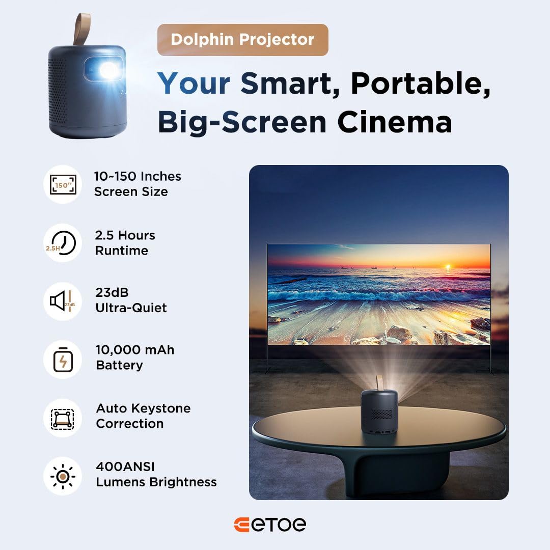 ETOE Dolphin 1080P Projector With Google TV System ,4K UHD Video Decoding ,600 ANSI Lumens, Dual-Band Wi-Fi - Audiomaxx India