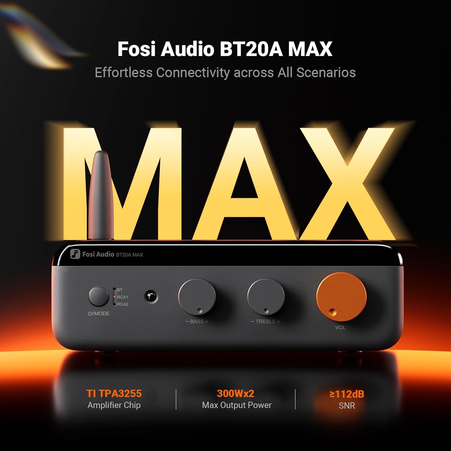 Fosi Audio BT20A MAX Bluetooth 6.0 Class-D Stereo / 2.1 Amplifier with TPA3255 Chip, PFFB Technology, 300W × 2 Output, and Hi-Res Wireless Audio - Audiomaxx India