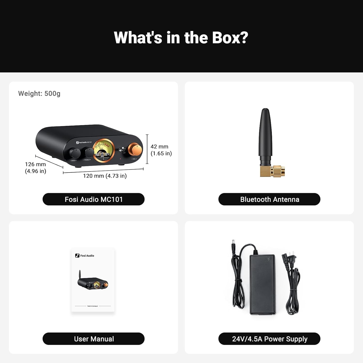 Fosi Audio MC101 Bluetooth Stereo Class-D Amplifier with VU Meter, TPA3116 Chip, 100W × 2 Output, and Compact Hi-Fi Design - Audiomaxx India