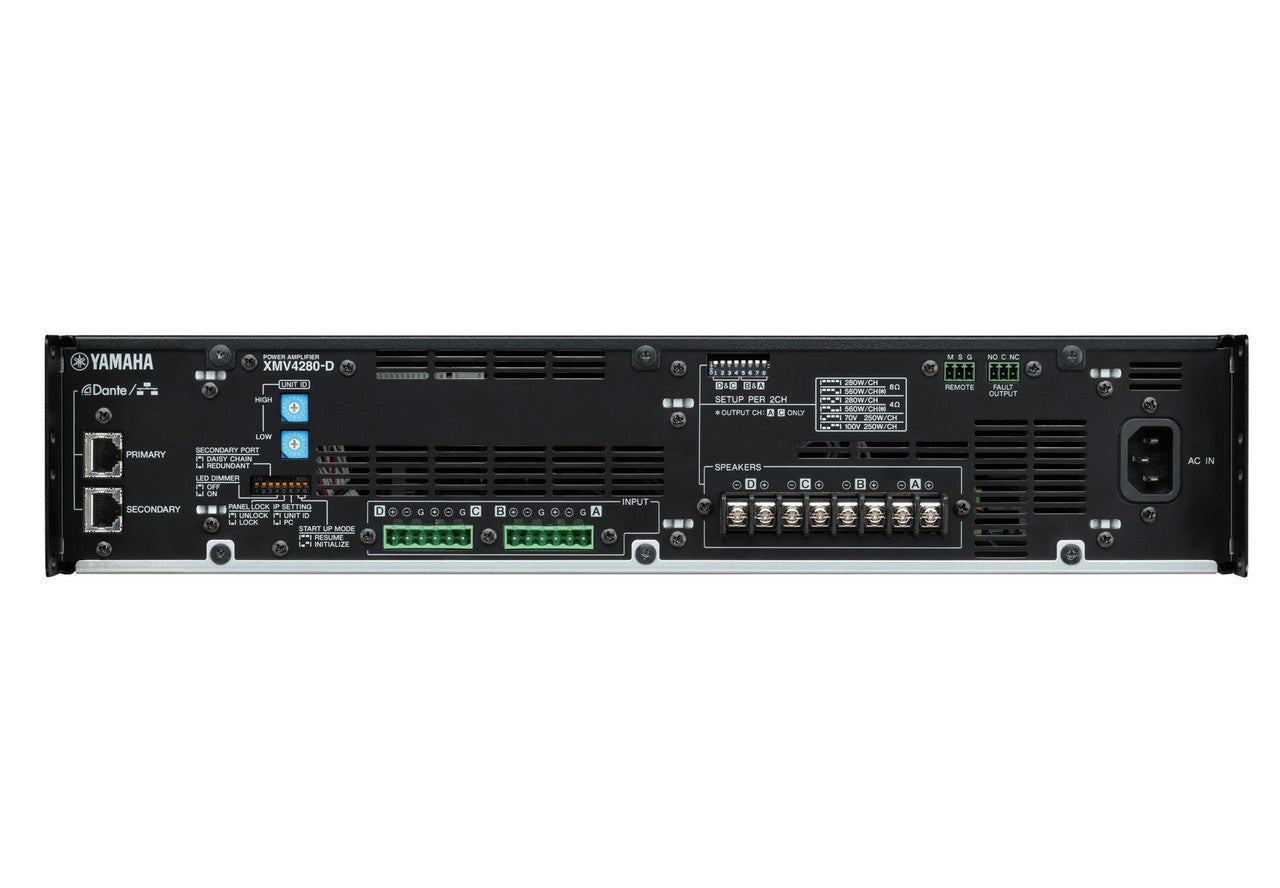 Yamaha XMV4280D 4-Channel Dante Power Amplifier Dante Models For Larger Venues Where Long Distance Cabling Is Required  - Each