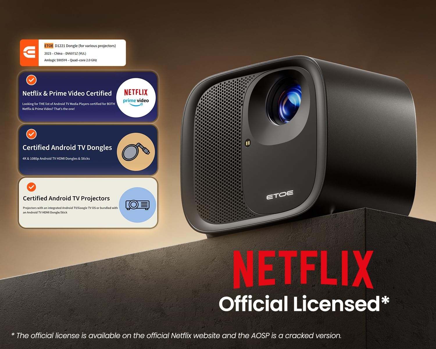 ETOE E3 Pro Mini Projector 4K, Android TV 11.0, Netflix Licensed, 600 ANSI Lumens, 150",  Dolby Audio - Audiomaxx India