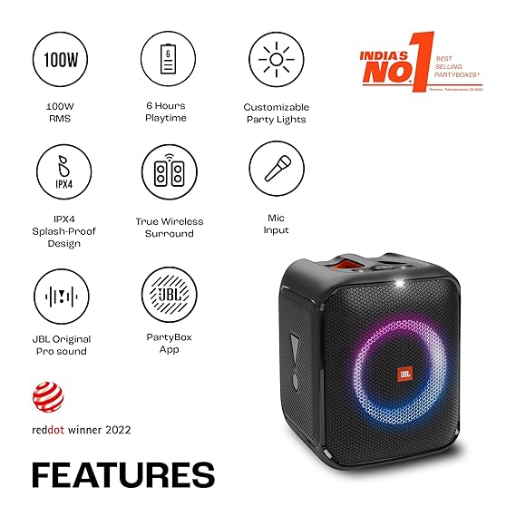 JBL Partybox Encore Essential Portable Bluetooth Party Speaker 100W Monstrous Pro Sound Dynamic Light Show - Each