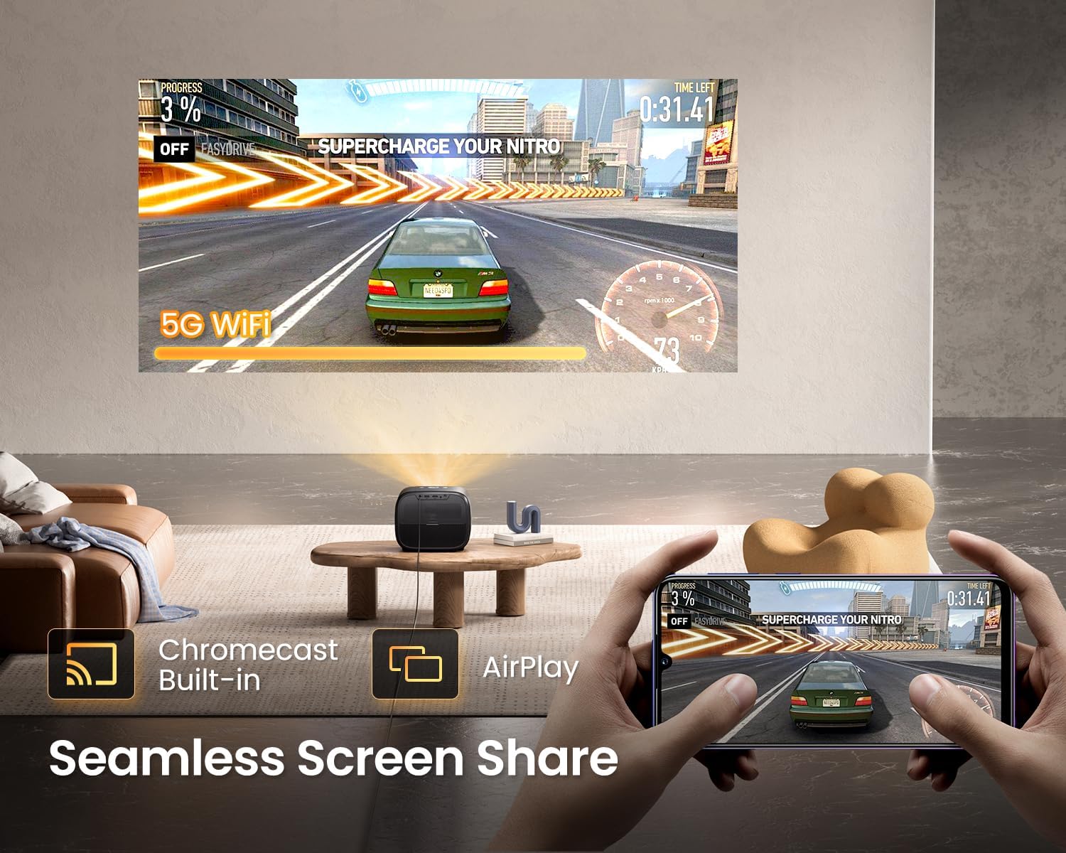 ETOE E3 Pro Mini Projector 4K, Android TV 11.0, Netflix Licensed, 600 ANSI Lumens, 150",  Dolby Audio - Audiomaxx India