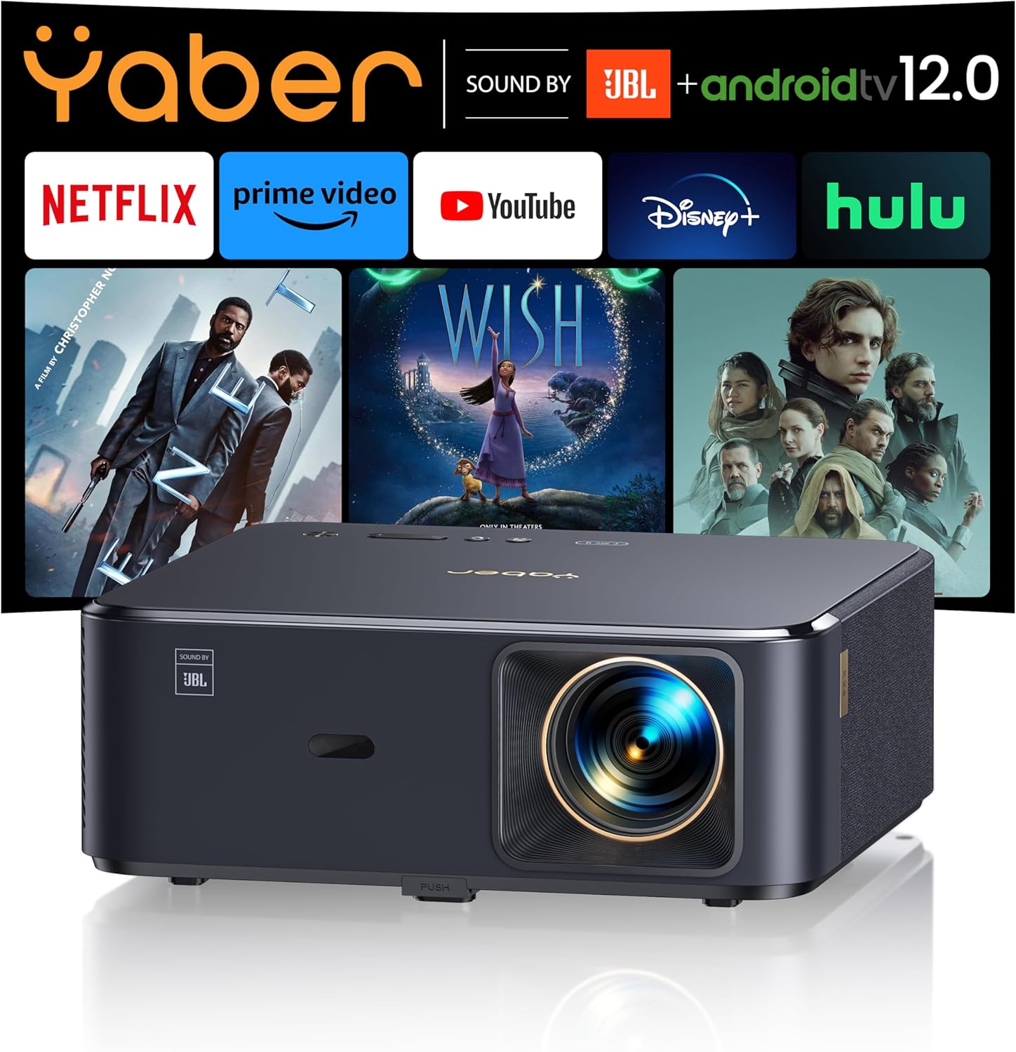 Yaber K2s 4K with Google TV,  WiFi 6 Bluetooth Projector, Native 1080P 4K Supported Outdoor Movie Projector with Netflix 7000+ Apps