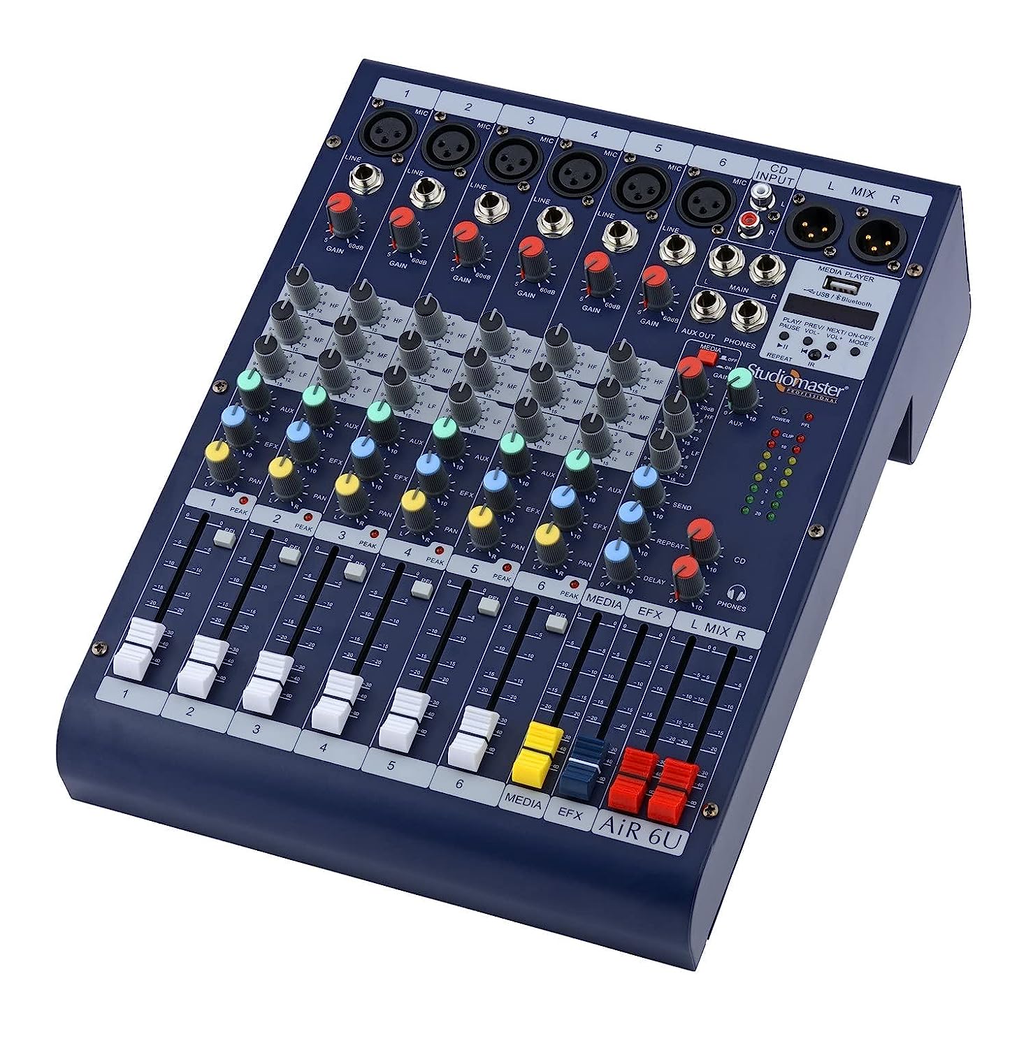 StudioMaster Professional AIR 6U Mixer 6 Channel  Bluetooth  USB Streaming & Recording Function | Remote Controller