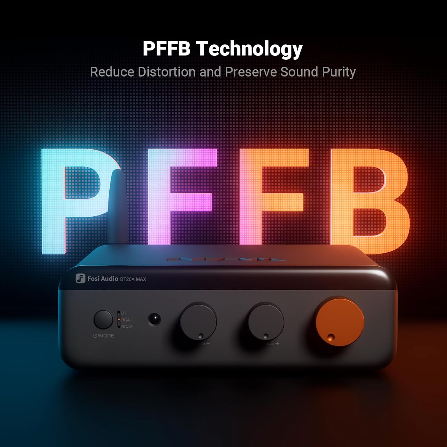 Fosi Audio BT20A MAX Bluetooth 6.0 Class-D Stereo / 2.1 Amplifier with TPA3255 Chip, PFFB Technology, 300W × 2 Output, and Hi-Res Wireless Audio - Audiomaxx India