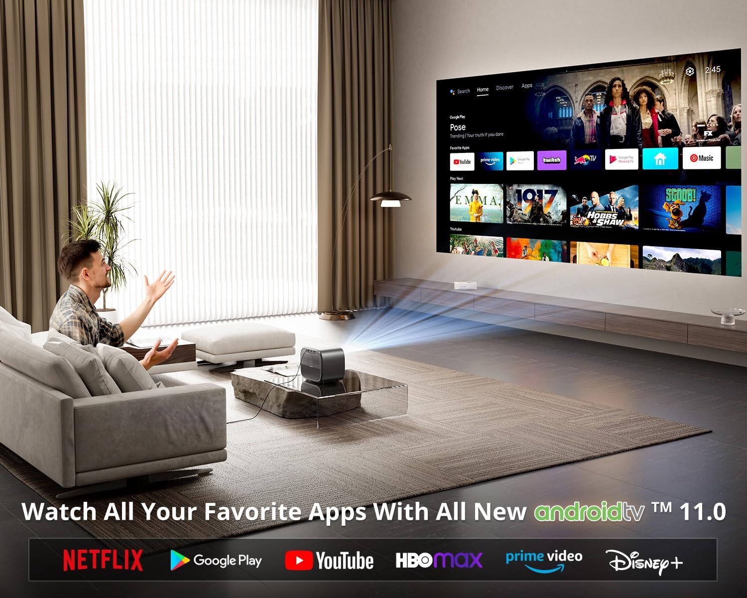ETOE E3 Pro Mini Projector 4K, Android TV 11.0, Netflix Licensed, 600 ANSI Lumens, 150",  Dolby Audio