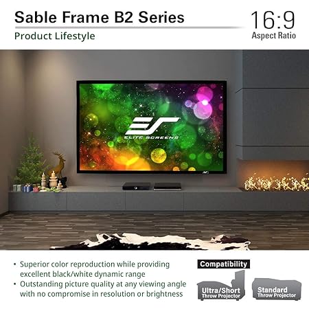 Elite SB100WH2 Sable Frame B2, 100" Diag. 16:9, Active 3D/4K Ultra HD Fixed Frame  Projector Screen - Each