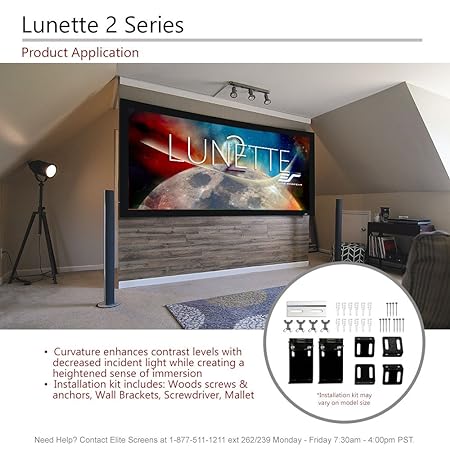 Elite CURVE100WH1 Lunette Series, 100Inch 16:9, Curved Fixed Frame Home Theater Projection Screen