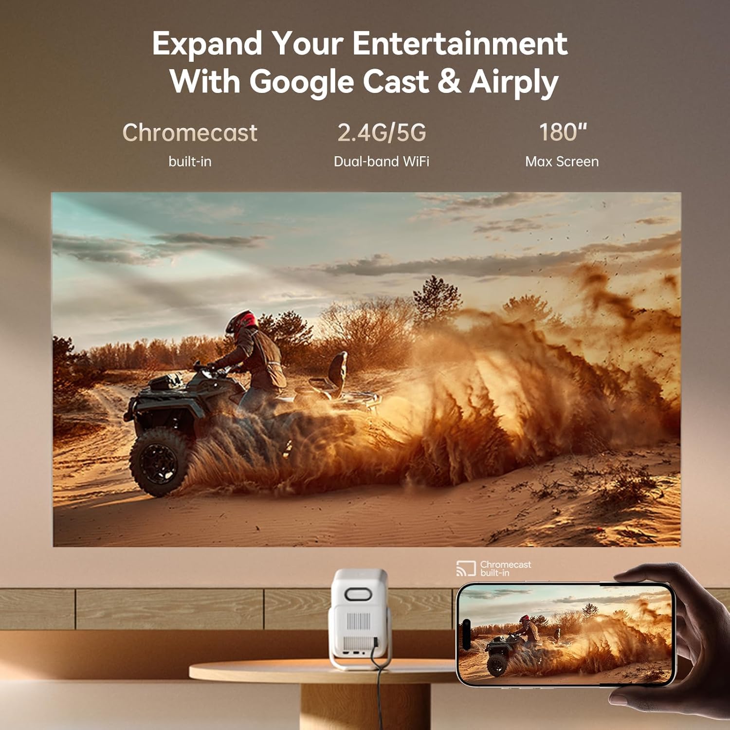 Wanbo T2 Ultra Smart Projector – Native 1080p Full HD, 500 ANSI Lumens, Fully Automatic, Netflix L1 Certified, 120° Rotatable Stand - Audiomaxx India