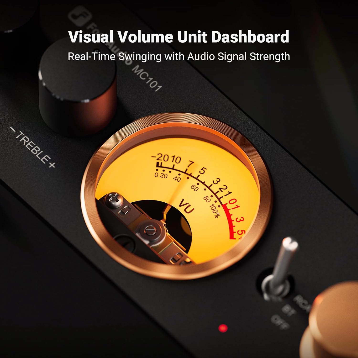 Fosi Audio MC101 Bluetooth Stereo Class-D Amplifier with VU Meter, TPA3116 Chip, 100W × 2 Output, and Compact Hi-Fi Design - Audiomaxx India