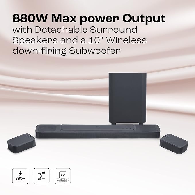 JBL Bar 1000 Pro 880W 11.1 (7.1.4) Channel Truly Wireless Soundbar with True Dolby Atmos®, 10”  Wireless Subwoofer - Set