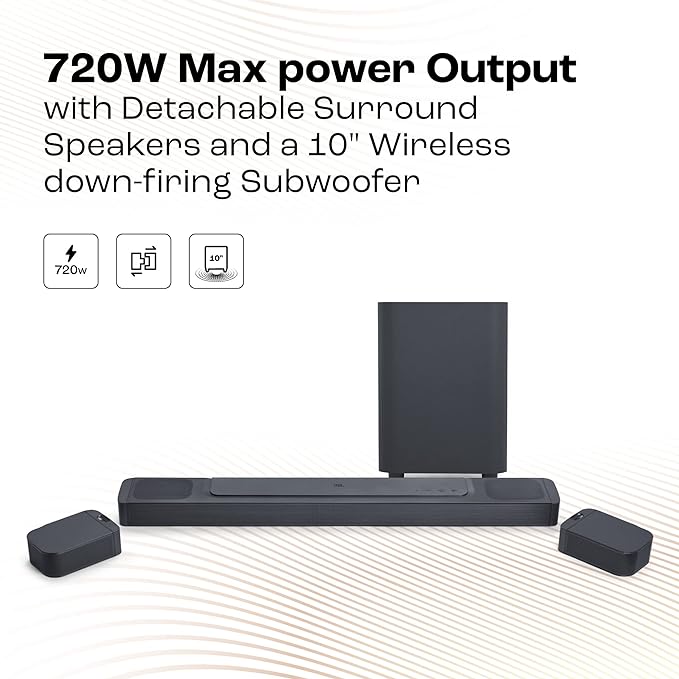 JBL Bar 800 Pro 720W  7.1 (5.1.2) Channel Truly Wireless Soundbar with True Dolby Atmos 10” Down-Firing Wireless Subwoofer - Set