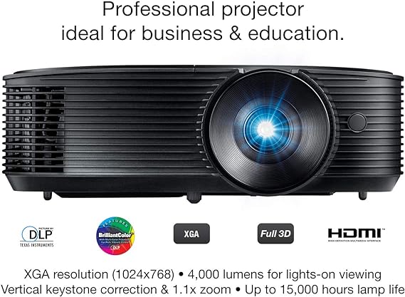 Optoma X400LVe XGA Professional Projector 4000 Lumens for Lights-on Viewing Presentations in Classrooms & Meeting Rooms  Speaker Built In