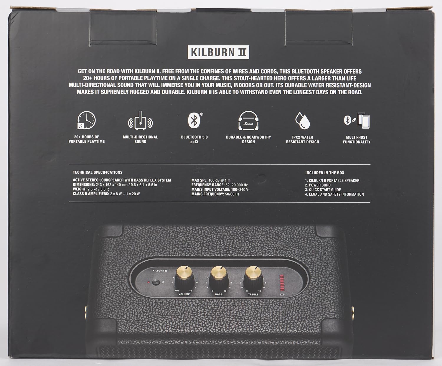 Marshall Kilburn II 36W Portable Bluetooth Speaker with 20+ Hours ,Water-resistant Design (IPX2)