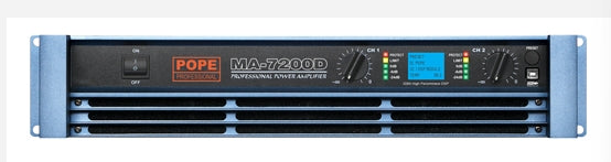 POPE MA‐7200D, 2*1500 W RMS  @ 4Ω 2U Power Amplifier / FIR & IIR / Dante Optional